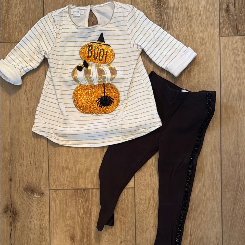 Striped Halloween Top and Brown Leggings Set